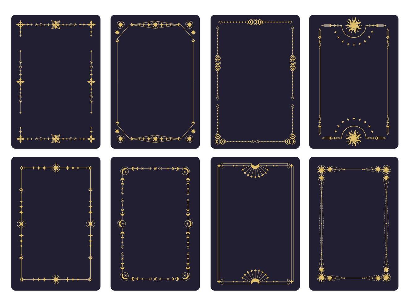 Tarot card frame. Geometric ornamental linear border with mystic astrological luxury elements, mystic esoteric design, astrology celestial luxury concept. framing set vector