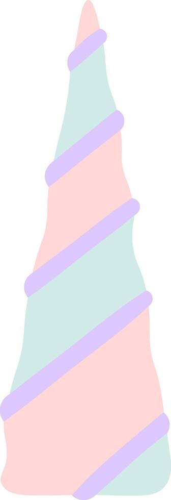 Whimsical unicorn horn features a spiral pattern of pastel pink and mint green, accented with purple stripes, creating a magical and enchanting design vector