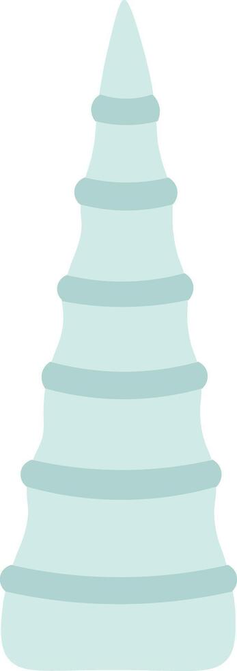 Cartoon illustration of a light blue elongated seashell with rings standing on a solid white background, perfect for nature and ocean related projects vector