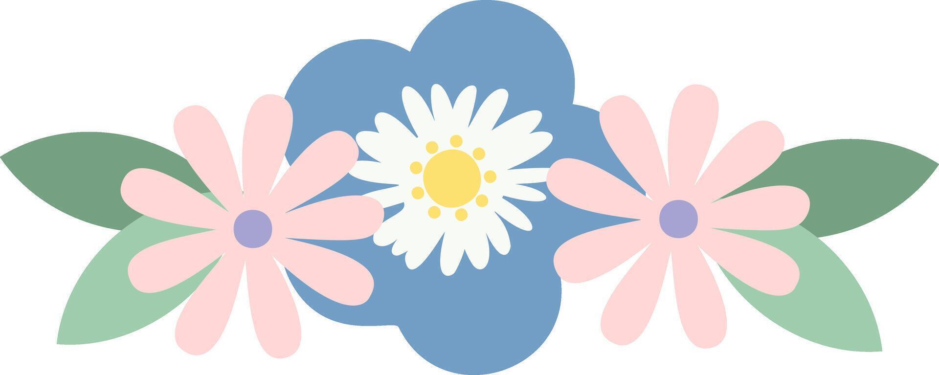 Pastel colored floral arrangement featuring pink and white flowers with green leaves, creating a cheerful and decorative element for various design projects vector