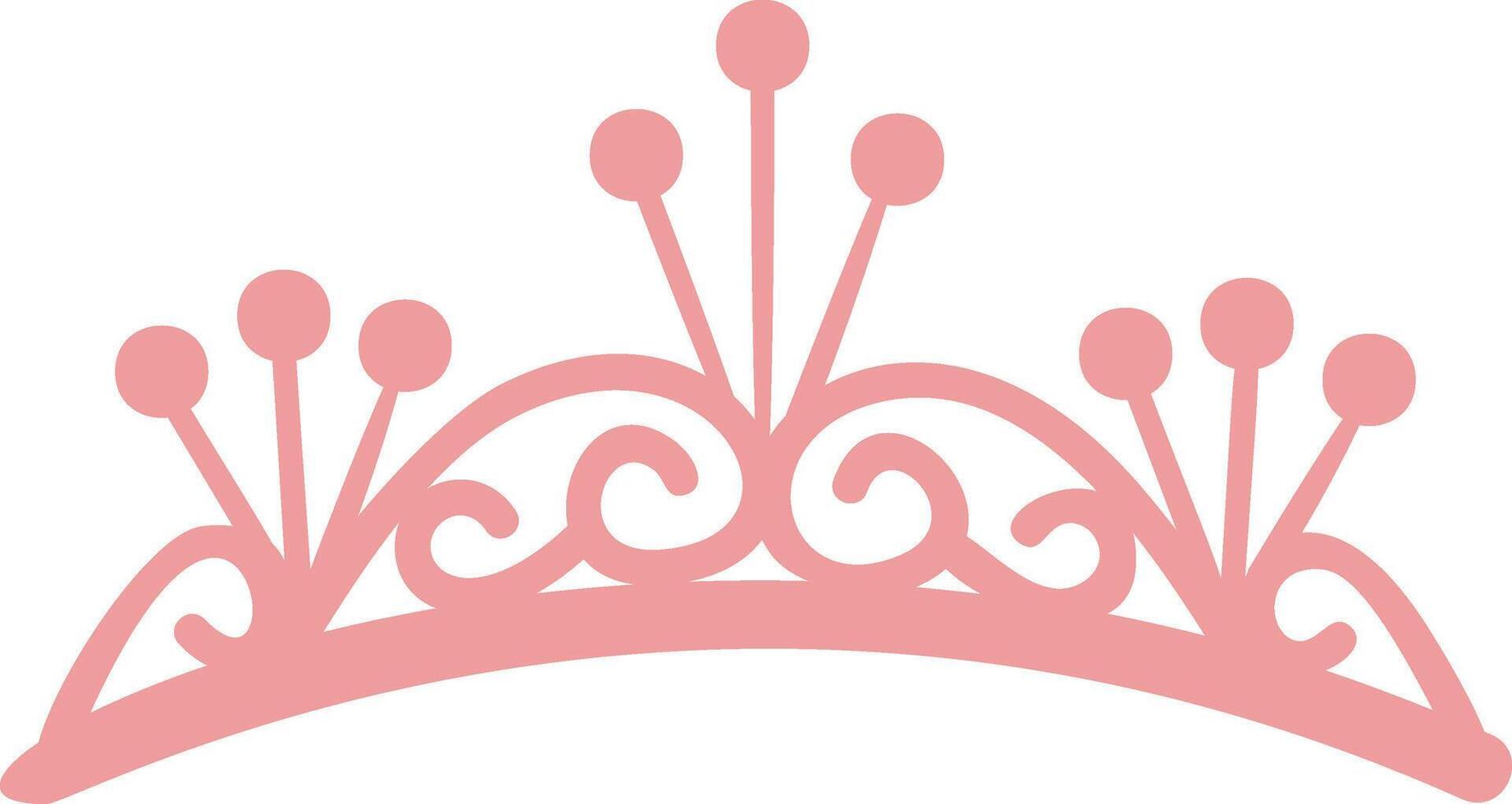 Pink tiara representing royalty, elegance, and femininity, featuring delicate swirls and round decorations, creating a majestic and charming accessory fit for a princess vector