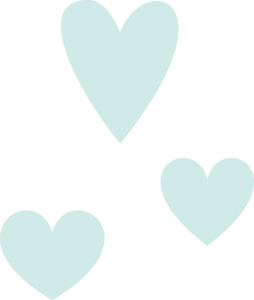 Three pastel teal hearts are floating on a white background, creating a simple yet charming design suitable for various romantic or affectionate themes vector
