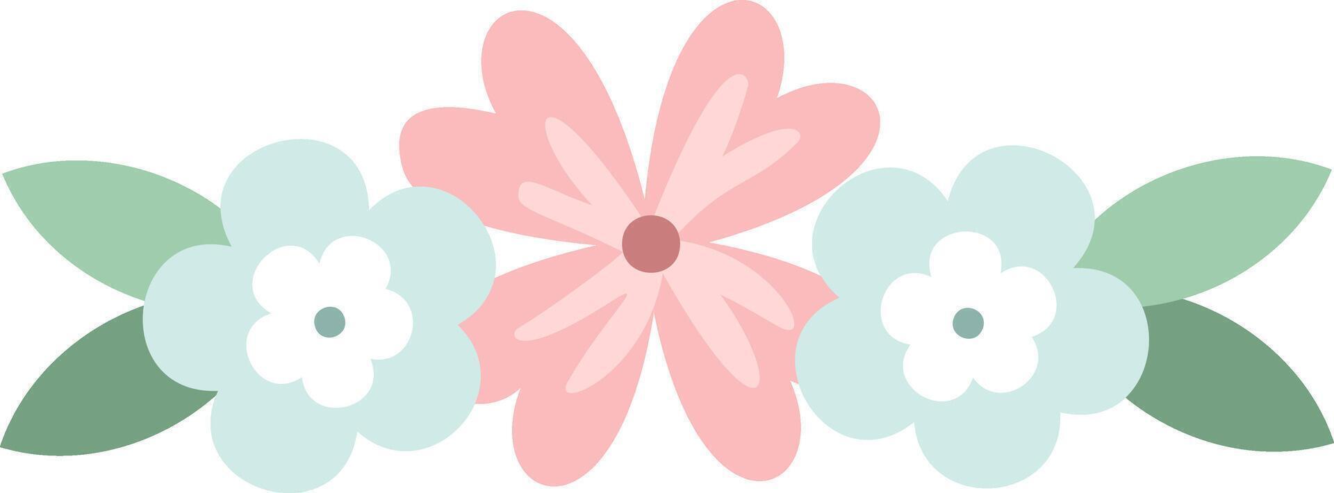 This minimalist and pretty floral border features pink and light blue flowers with green leaves, creating a cheerful and decorative element for various design projects vector
