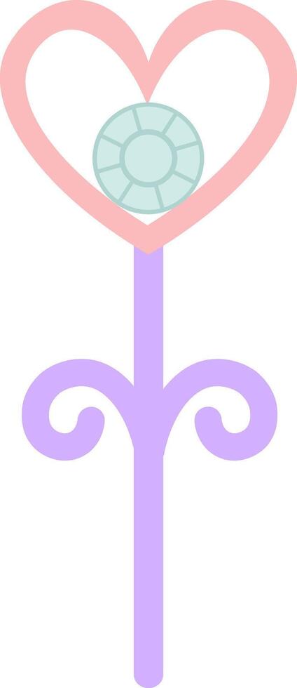 Magic wand with pastel colors, heart shaped tip and light blue gemstone is casting a love spell, illustration isolated on a white background vector