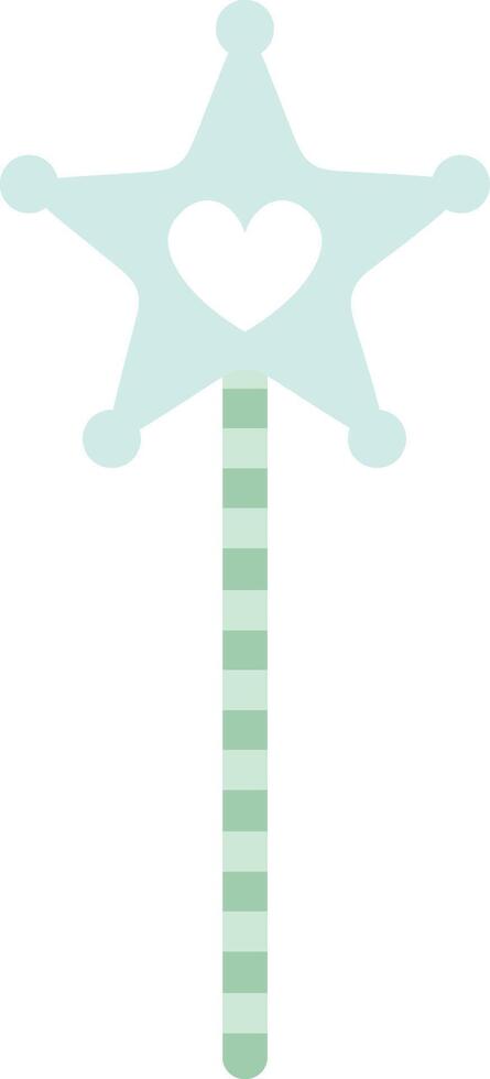 Light green magic wand featuring a white heart and a striped stick, isolated against a white background, symbolizing magic, fantasy, love, and fairytale enchantment vector