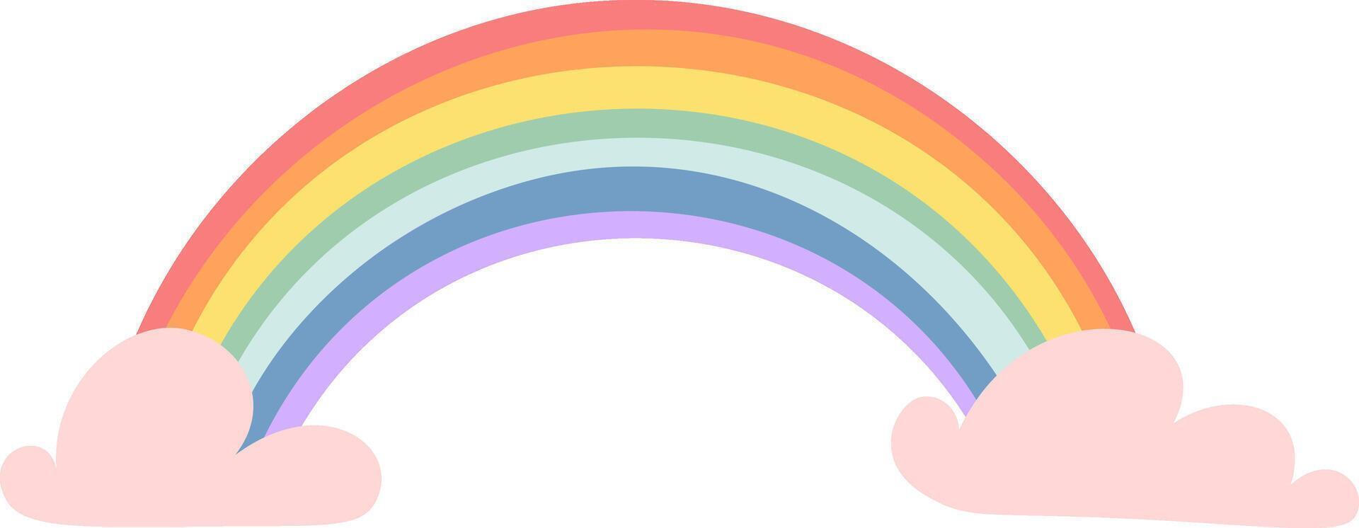 Colorful rainbow arching gracefully over soft pink clouds inspires feelings of hope, optimism, and joy, symbolizing positivity and the promise of new beginnings vector