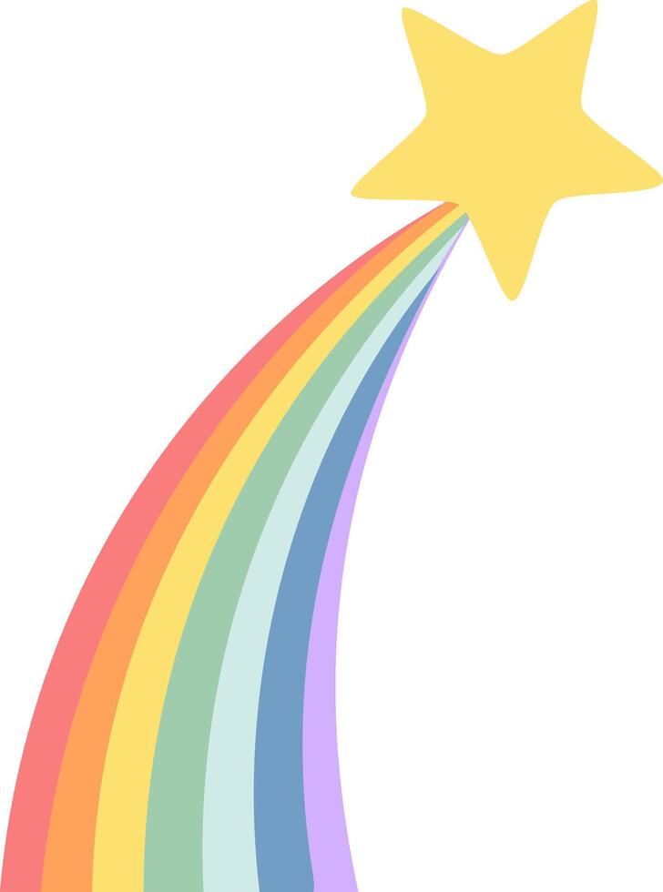 Colorful shooting star with a vibrant rainbow trail symbolizes hope, dreams, and good luck, evoking a whimsical and uplifting atmosphere perfect for inspiring creativity and joy vector