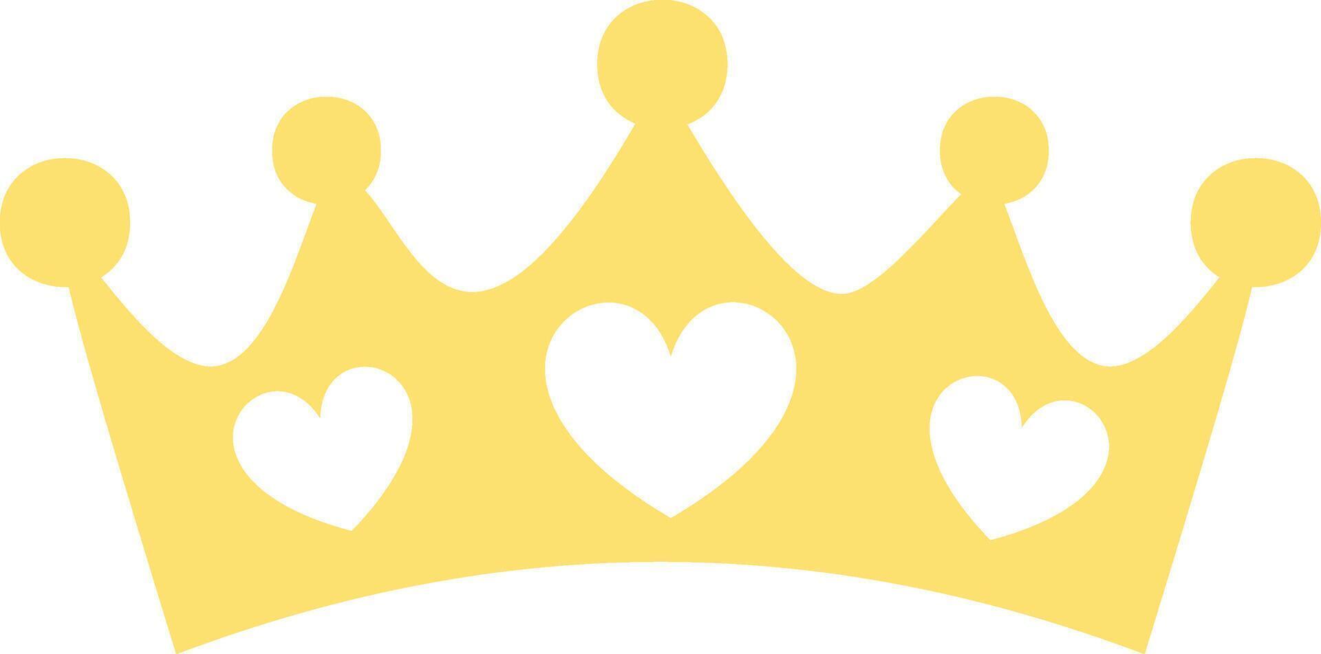 Simple yellow crown adorned with white hearts, symbolizing love, royalty, and noble qualities, perfect for design projects related to weddings, Valentine's Day, or other romantic occasions vector