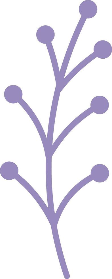 Minimalist illustration of a purple branch with round berries growing on a solid white background, representing concepts of nature, growth, and simplicity vector