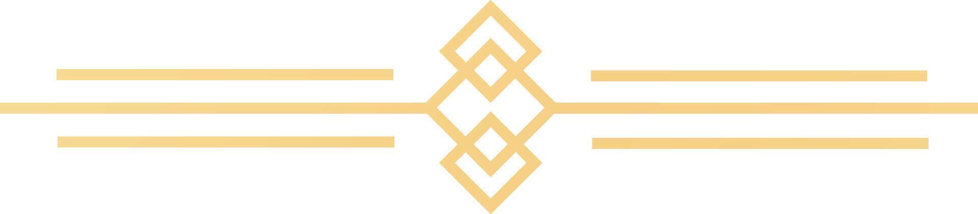 Minimalist golden geometric ornament consisting of rhombuses of different sizes dividing three horizontal parallel lines, creating a sophisticated and elegant design vector