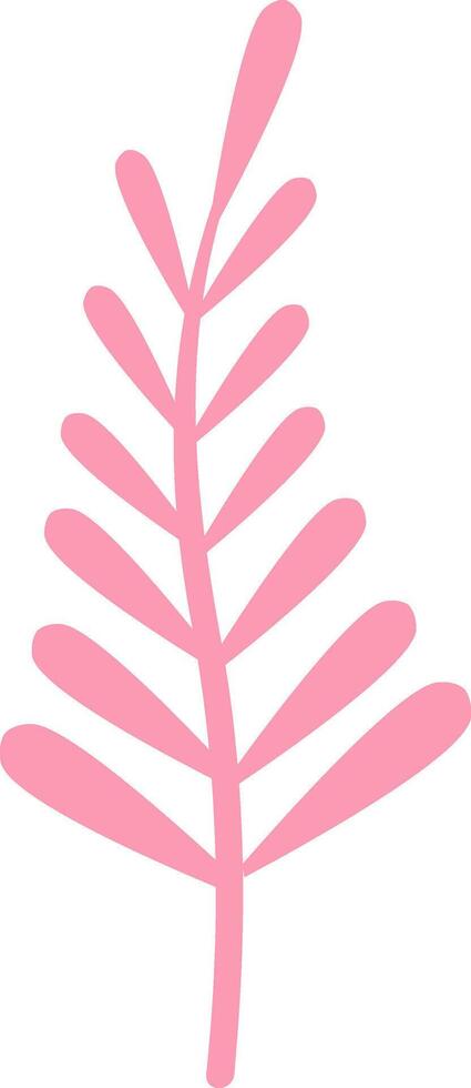 Minimalist illustration of a pink leaf with stem growing upwards, isolated on a white background, representing nature, growth, and simplicity vector