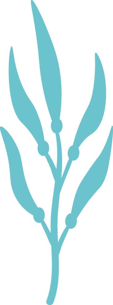 Minimalist illustration of a light blue sprig with leaves and berries growing upwards, representing concepts of growth, nature, and simplicity vector