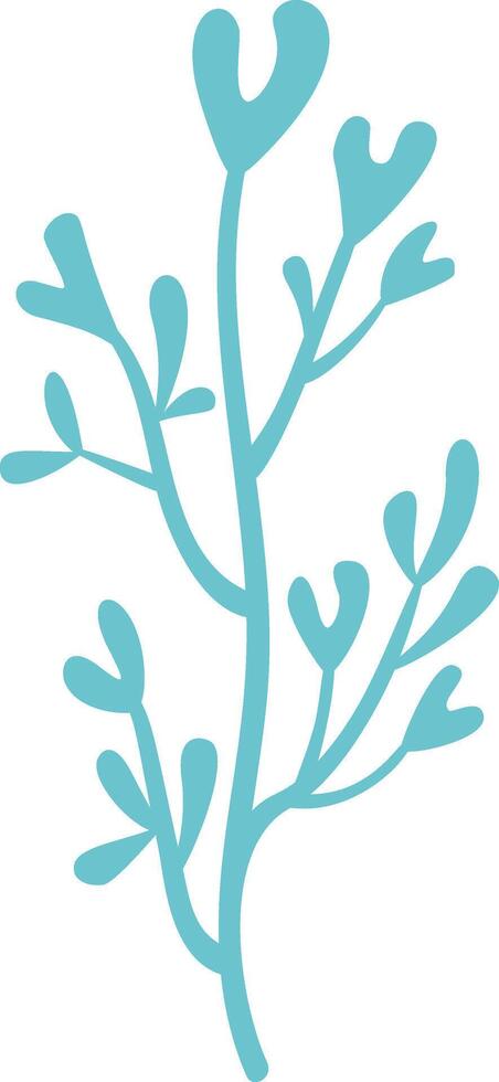 Light blue plant growing upward with delicate, rounded leaves on slender stems, isolated against a white background, creating a simple and elegant graphic design vector