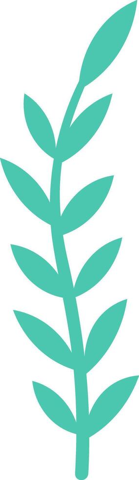 Simple turquoise botanical branch growing upwards with multiple leaves on each side on plain white background, ideal for minimalist nature projects vector