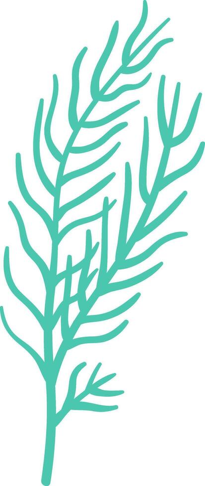 Minimalist illustration of a light green sprig with thin elongated leaves growing upwards, isolated on a white background, representing concepts of growth, nature, and simplicity vector