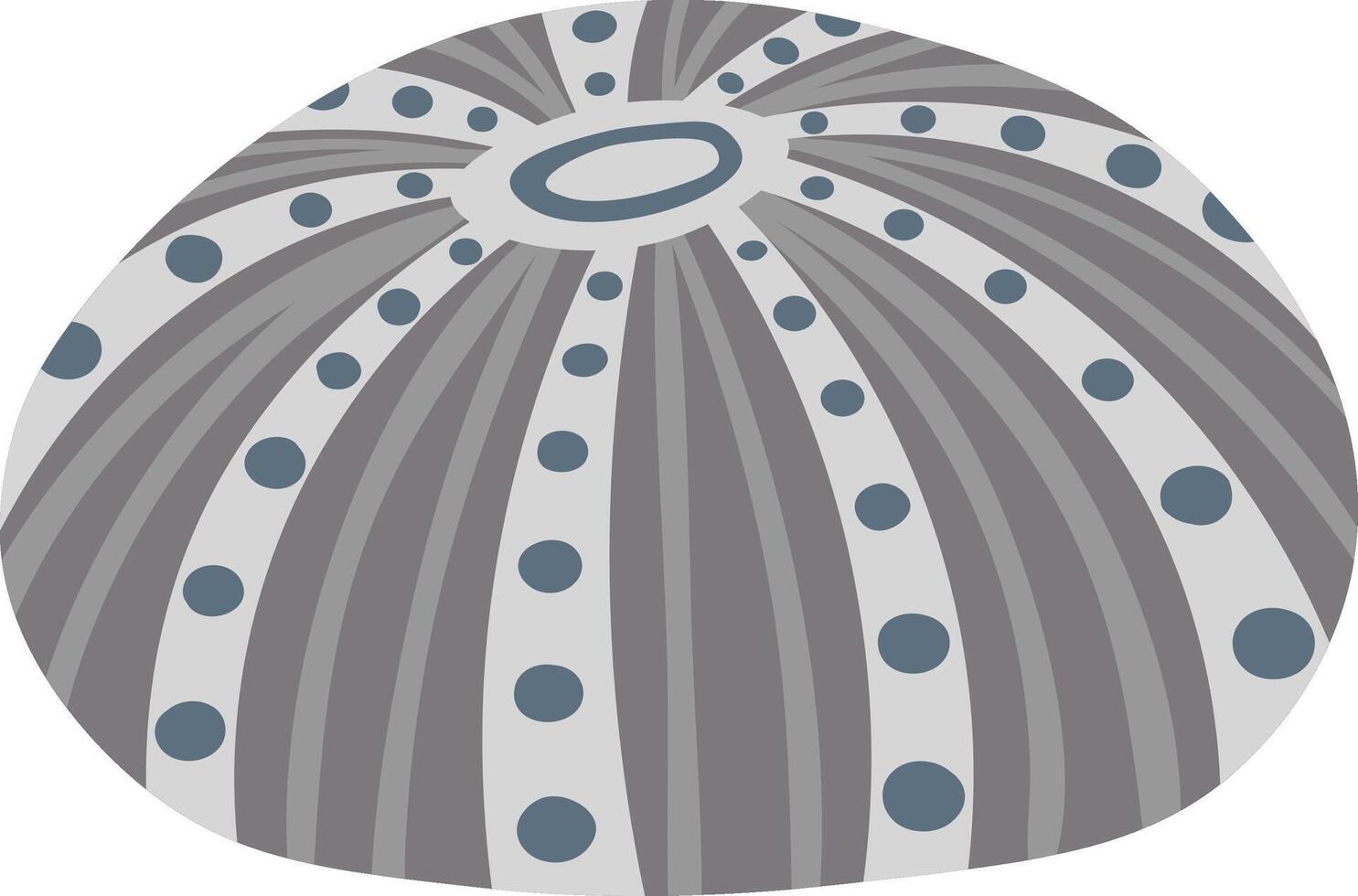 Grey sea urchin shell with blue dots and stripes radiating from center hole, representing marine life, ocean biodiversity, and coastal ecosystems vector