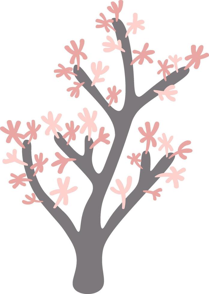 Pink coral polyps are growing on a dark gray gorgonian, resembling an abstract tree, adding a touch of delicate color to the underwater world vector
