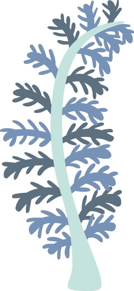 Stylized fern frond in shades of blue and teal curves elegantly against a white background, its delicate leaflets creating a captivating natural design vector