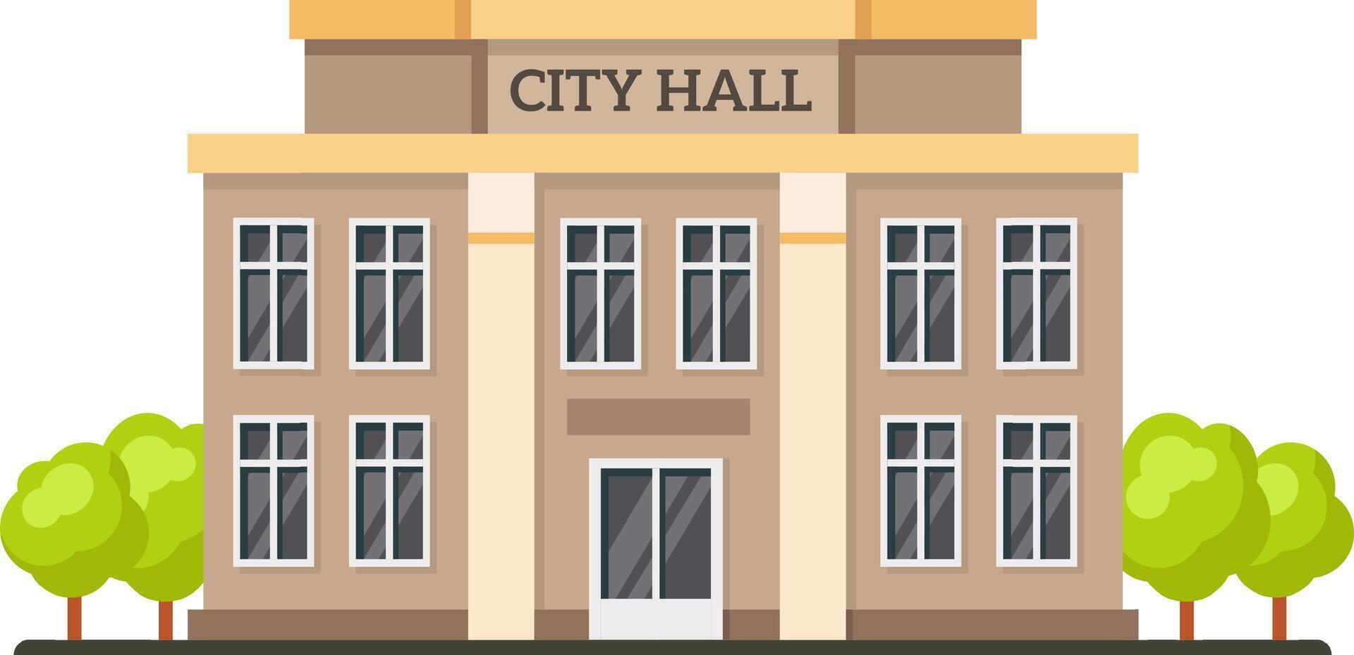 City Hall building surrounded by trees symbolizes local government, embodying administration, civic duties, and community services within the urban landscape vector