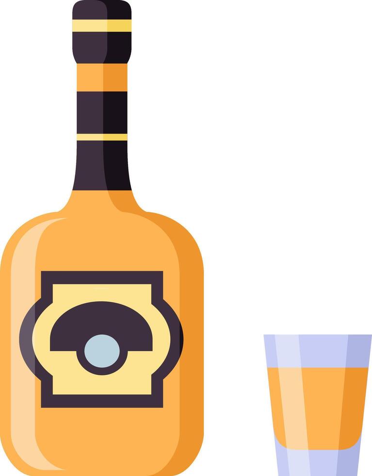 Bottle with black and gold cap and simple label and glass with liquor celebrating a special occasion, isolated illustration on white background vector