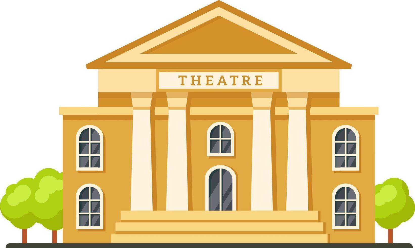 Classic theater building featuring majestic columns and elegant windows, surrounded by trees, inviting immersion in the rich world of performing arts within grand architecture vector