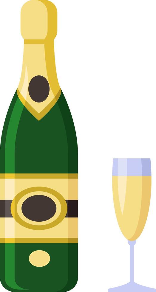 Green champagne bottle with gold foil and label with its glass full of sparkling wine ready to celebrate a special occasion such as New Year's Eve or a birthday party vector