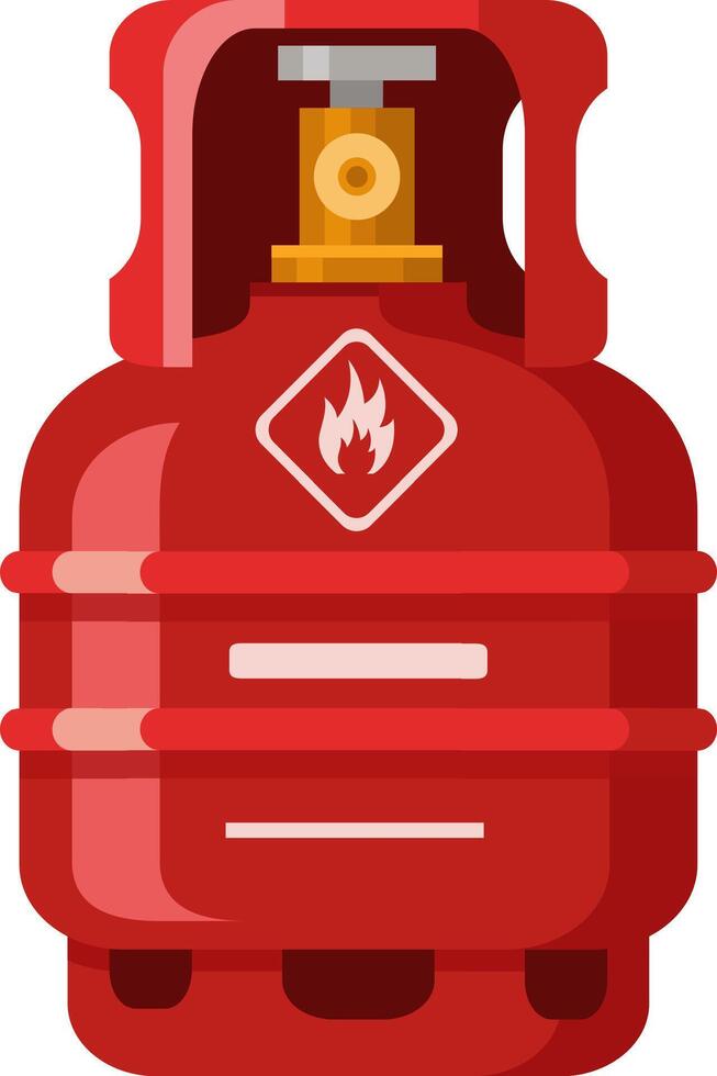 Red gas cylinder featuring a flammable warning sign and closed valve, representing energy and safety hazards in gas storage and industrial applications vector