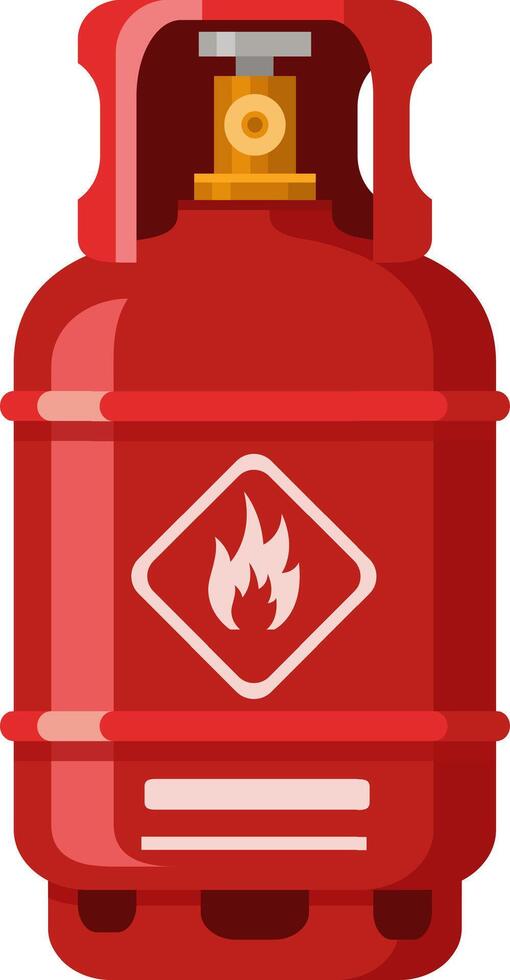 Red gas cylinder featuring a prominent flammable warning sign, indicating the presence of hazardous materials and emphasizing the importance of safe handling and storage practices vector
