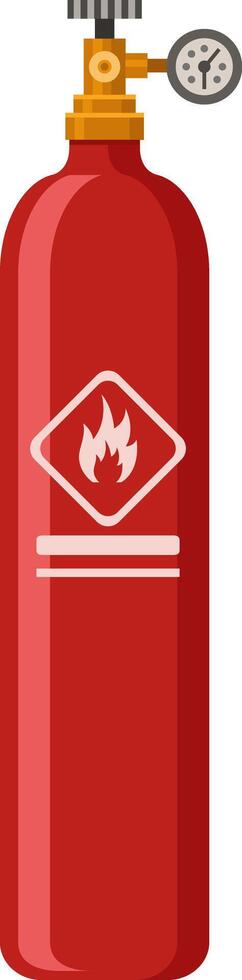 Flammable gas cylinder featuring a pressure gauge, valve, and a flame symbol indicating its hazardous contents, emphasizing industrial safety and gas storage vector