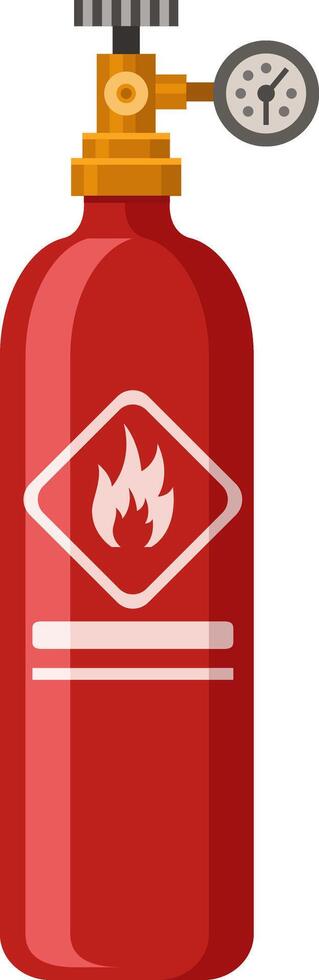 Flammable gas cylinder with pressure gauge, safety valve and warning sign, showing pressure and representing potential hazard requiring careful handling and storage vector