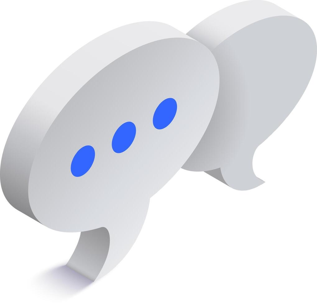 Two gray speech bubbles with blue dots are overlapping, symbolizing ongoing dialogue, conversation, and the exchange of ideas or information vector