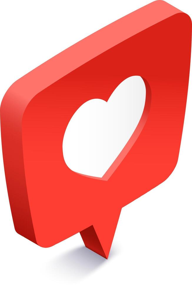 3d rendering of a red speech bubble with a white heart representing a like notification on a social media platform, expressing positive feedback and appreciation vector