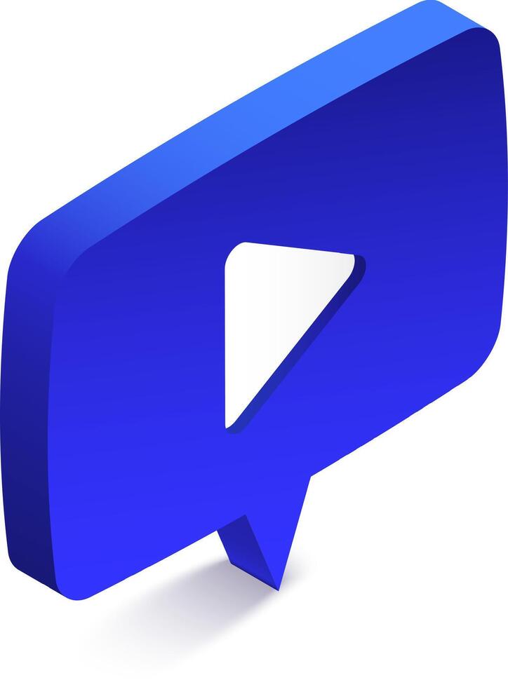 Play symbol inside a blue speech bubble represents the concept of message, multimedia content sharing, online communication, and digital marketing vector