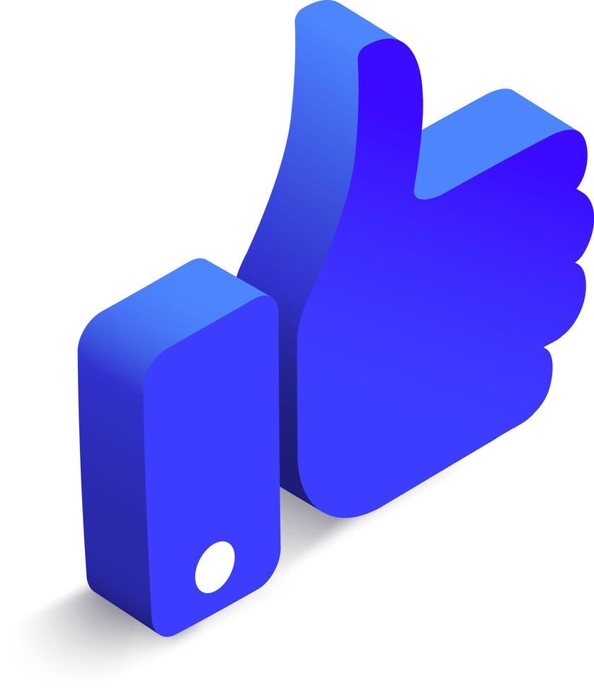Blue thumb up icon represents positive feedback, approval, and agreement in an isometric view, creating a modern and engaging visual for various applications vector