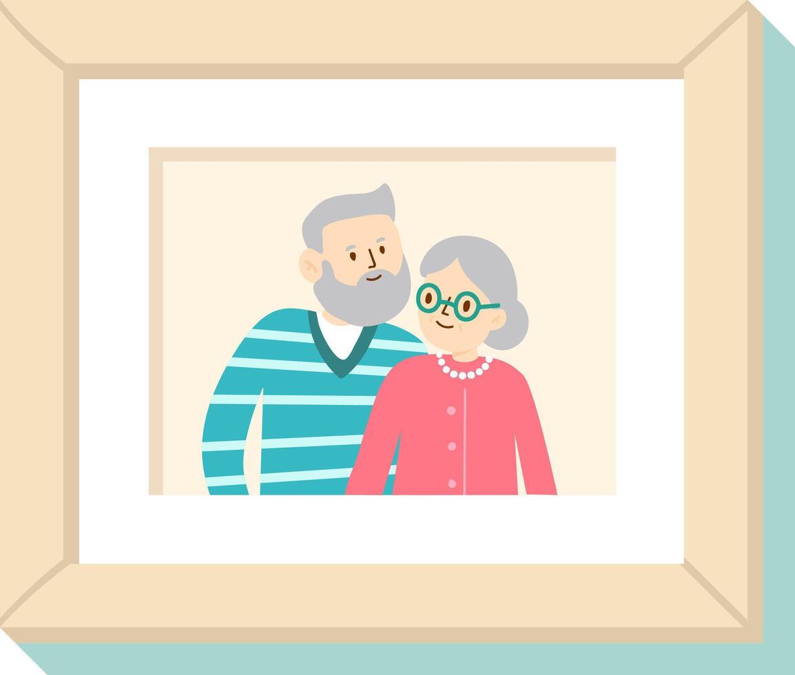 Happy elderly couple smiling together in a simple wooden frame, celebrating their enduring love and companionship, capturing cherished moments of their life journey and shared memories vector