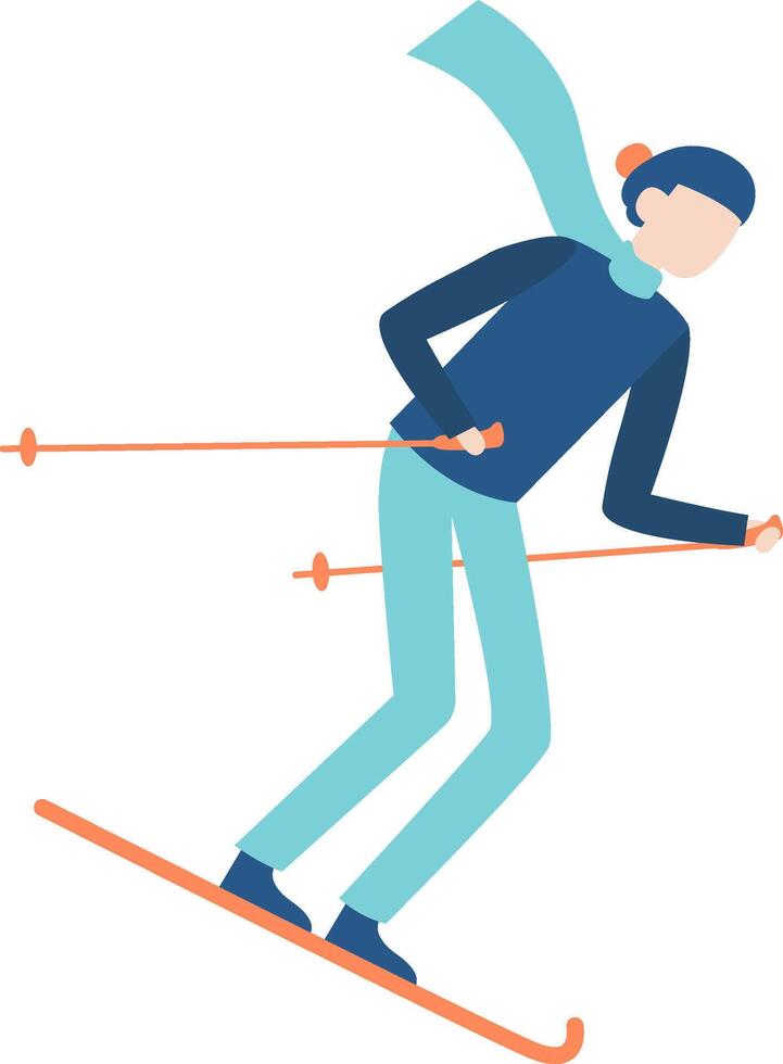 Professional skier wearing winter attire gliding downhill while gripping ski poles, relishing winter holidays at a picturesque mountain resort surrounded by snow covered landscapes vector