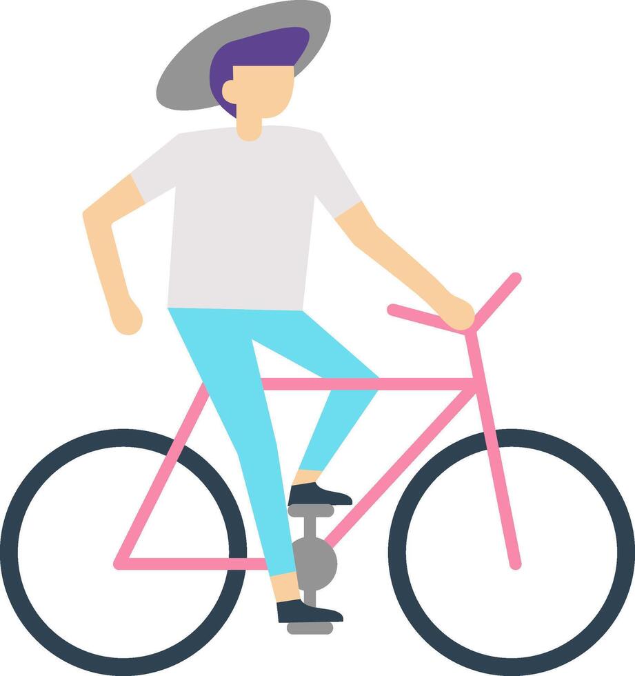 Stylish man enjoying a leisurely bike ride under the sun, embracing an active and healthy lifestyle while cycling through the vibrant urban landscape on a warm summer day vector
