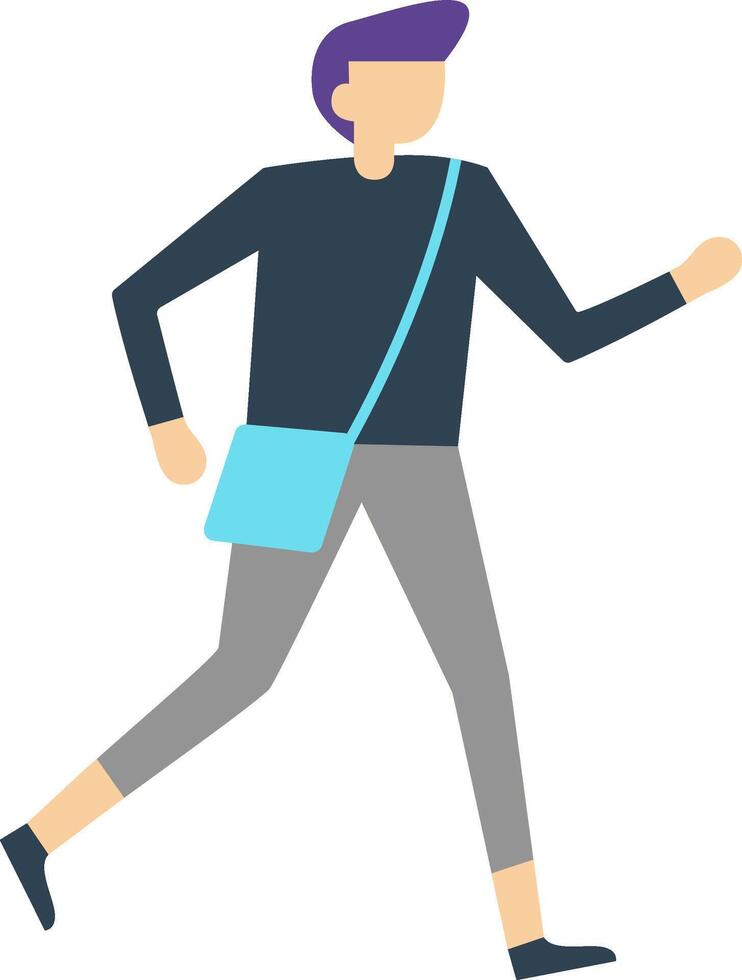 Dynamic illustration of a young student running with a shoulder bag, showcasing a sense of urgency and active lifestyle, ideal for educational or youth related projects vector