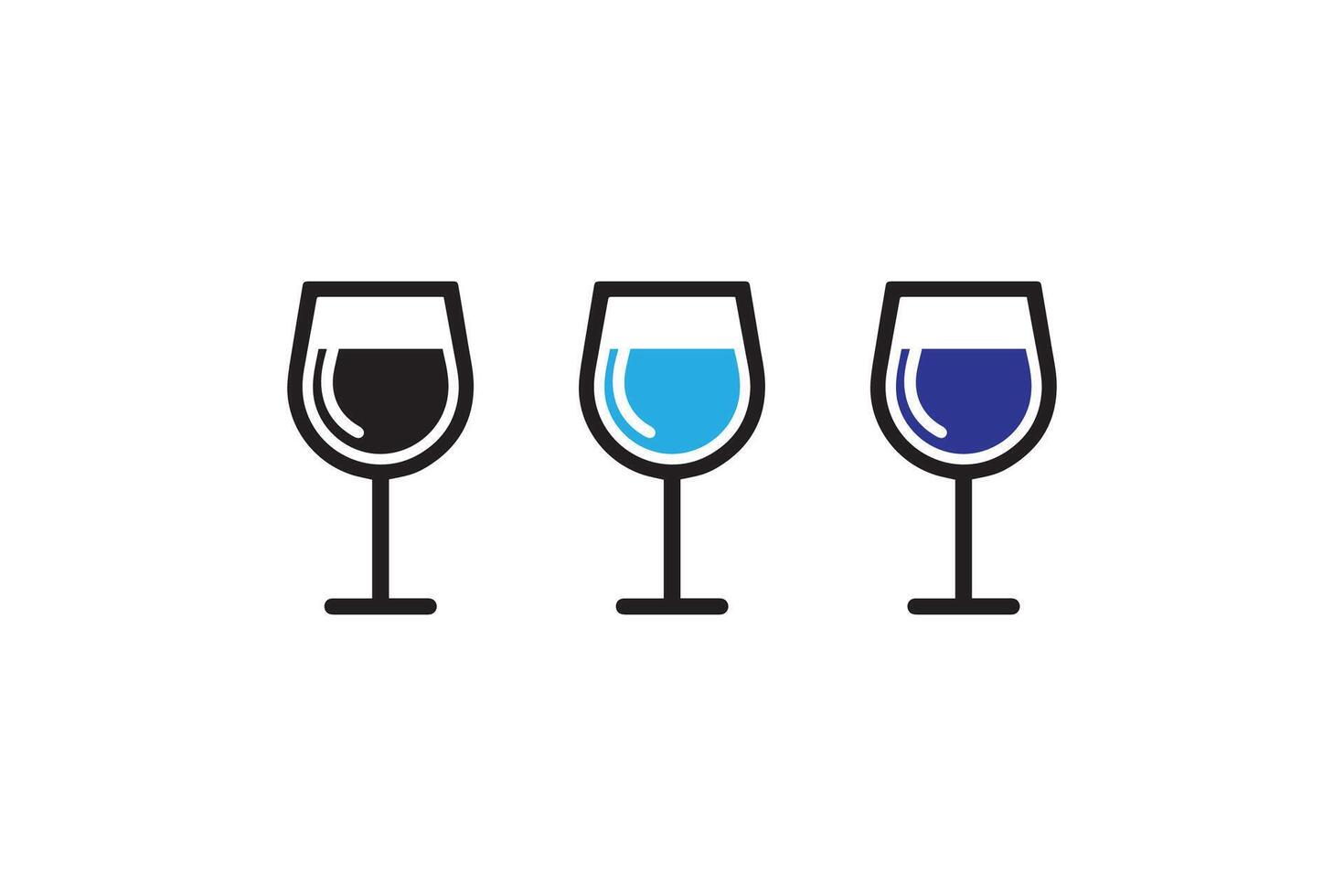 Three wine glasses with different colors on a white background vector