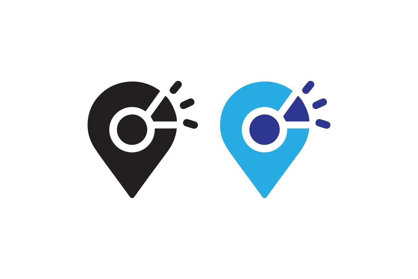 Two icons of a map pointer and a pin vector