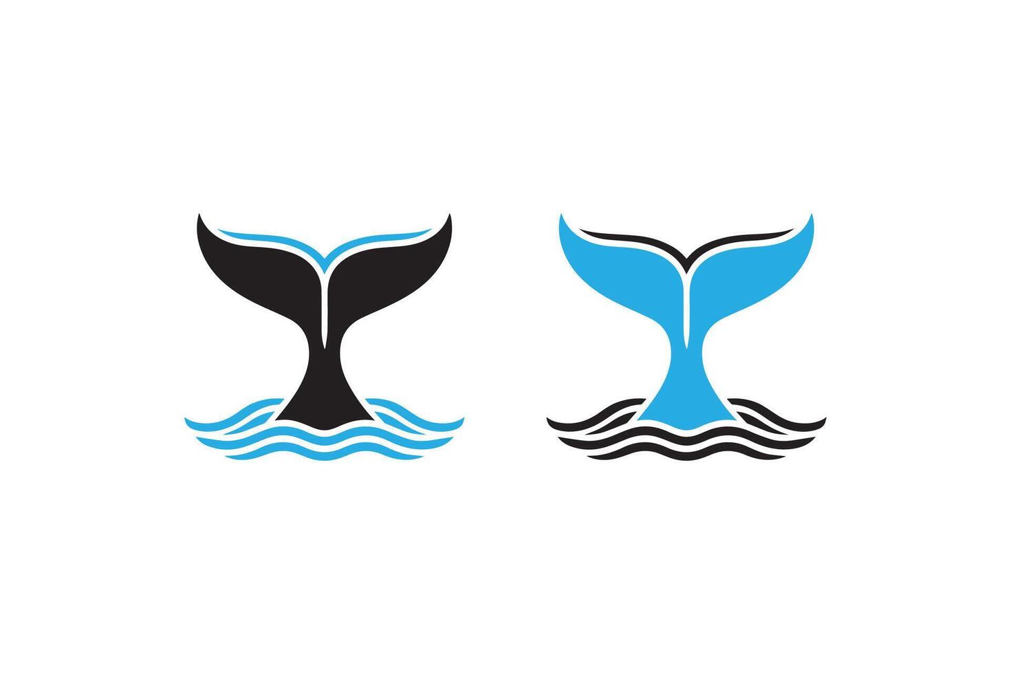 Two whale tail logo designs, one blue and one black vector