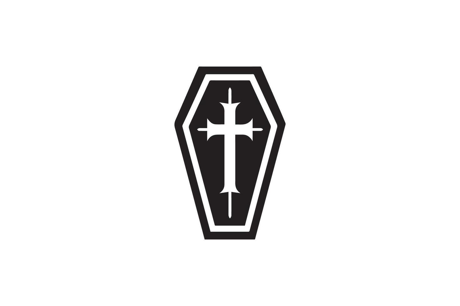 A black and white logo for a coffin vector