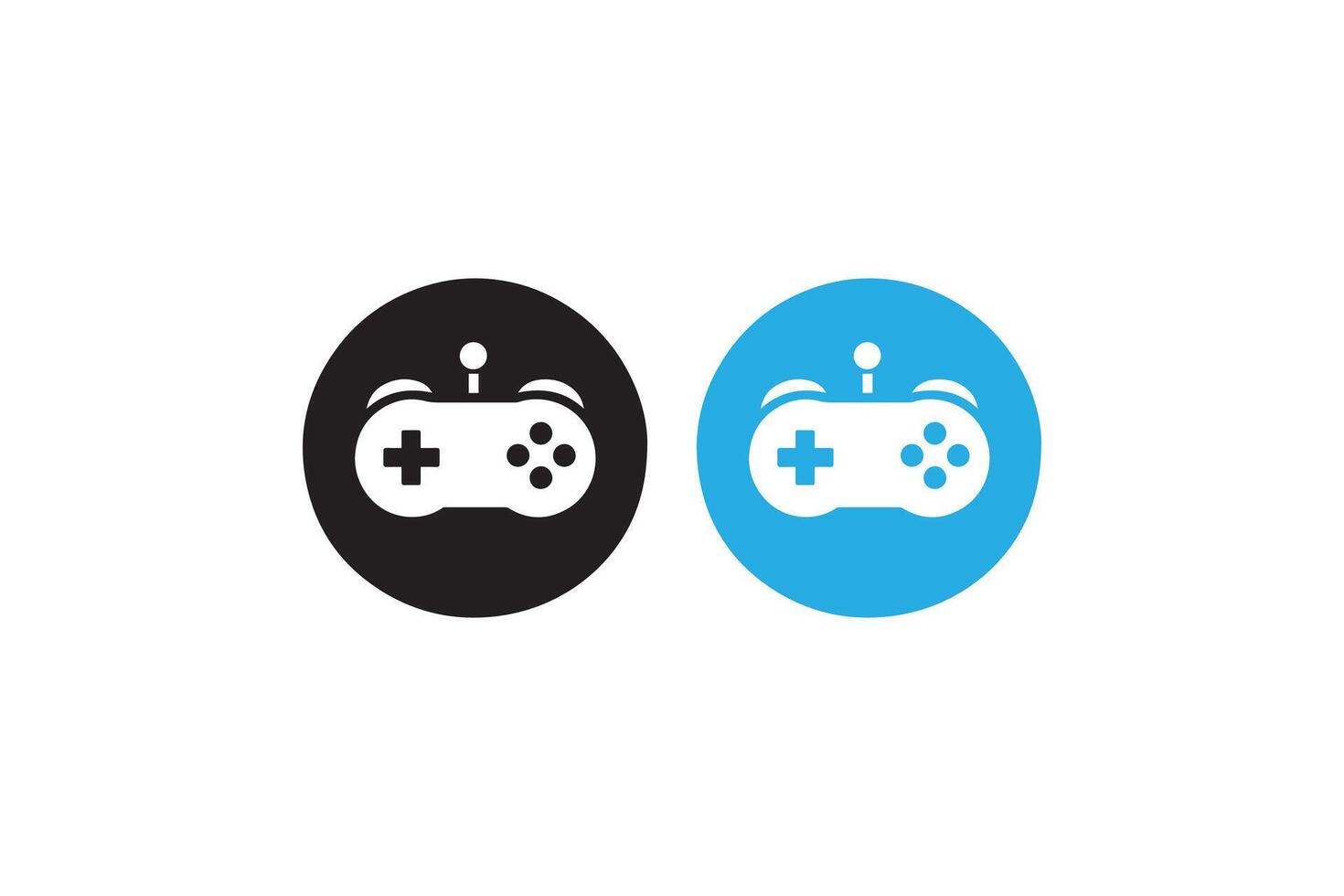 Two game controllers are shown in a black and blue color vector
