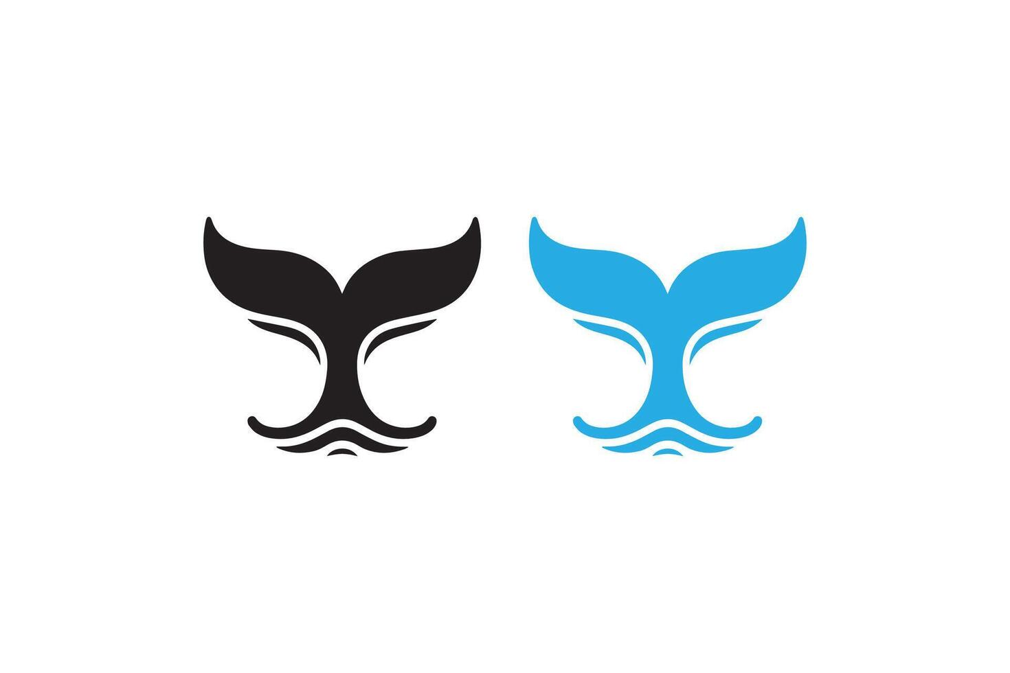 Two whale tails are shown in blue and black vector