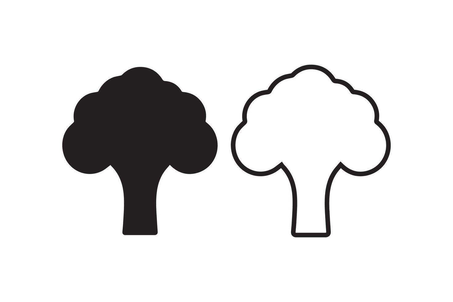 Two black and white broccoli icons on a white background vector