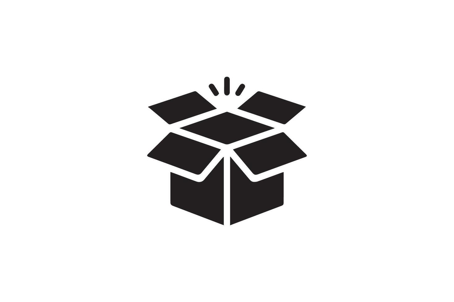 A black and white logo of a box with a light coming out of it vector