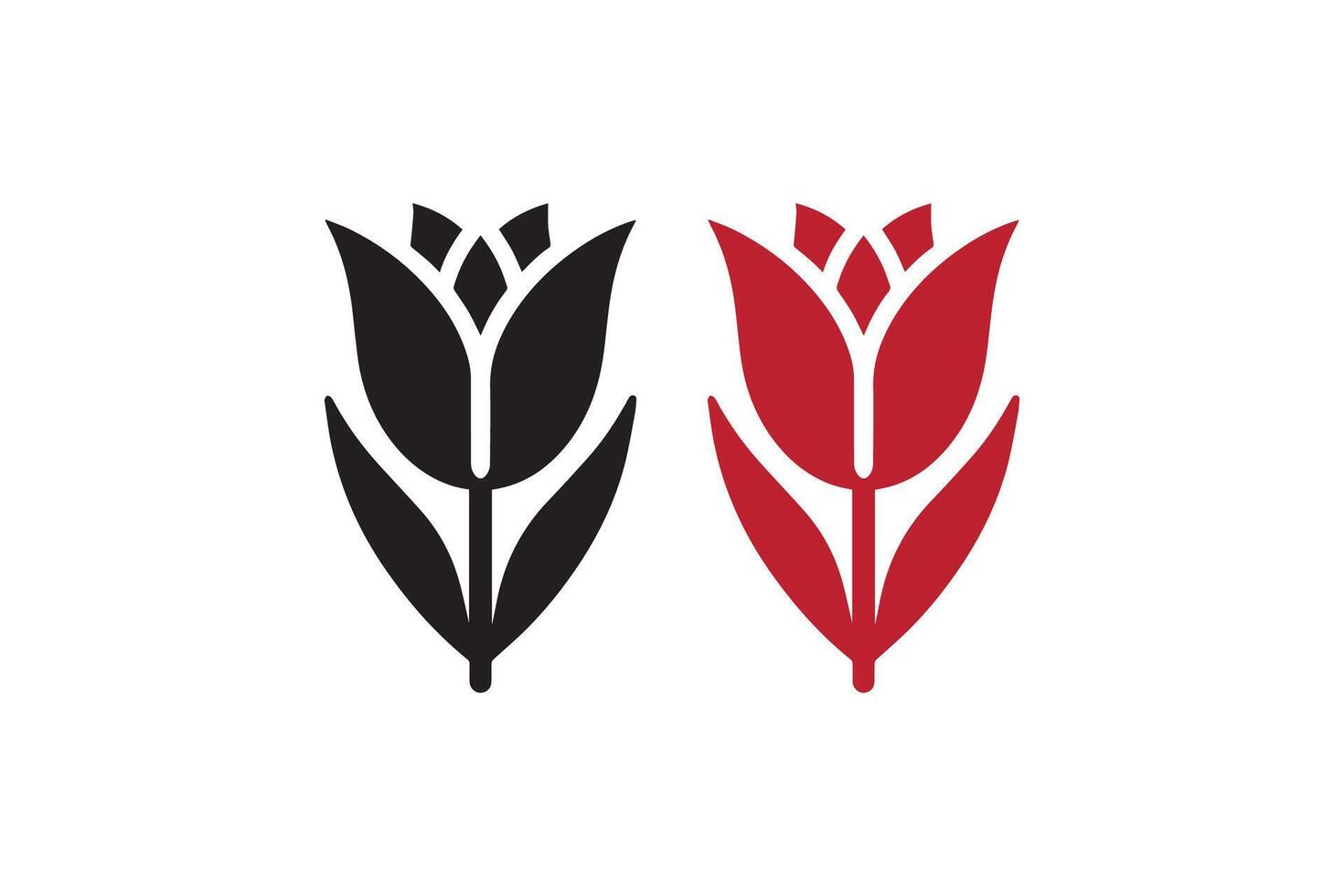 Two black and red tulips are shown in a logo vector