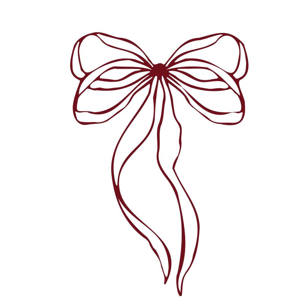 Hand drawn bow. Minimalist red outline linear trendy sketch style. illustration for fashion, packaging, digital prints, invitation, scrapbooking, logo vector