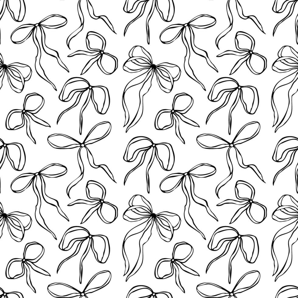 Seamless pattern with bows. Minimalist black outline linear trendy sketch style. illustration for fashion, textile, packaging, digital prints, invitation, scrapbooking, logo vector