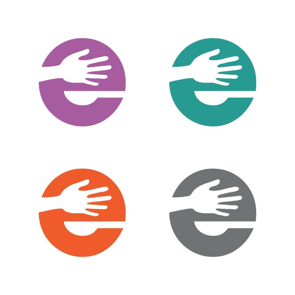 Set Letter E and Hands Logo Template Illustration Design. EPS 10. vector